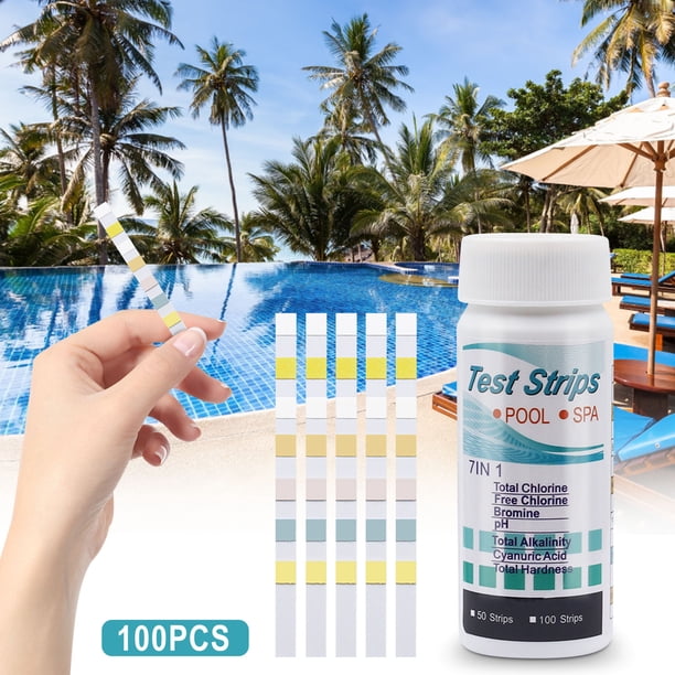 100 Stuks 7-in-1 Zwembad Teststrips – Voor PH, Chloor, Hardheid, Alkaliteit En Meer, Geschikt Voor Zwembad, Spa, Aquarium En Aquacultuur