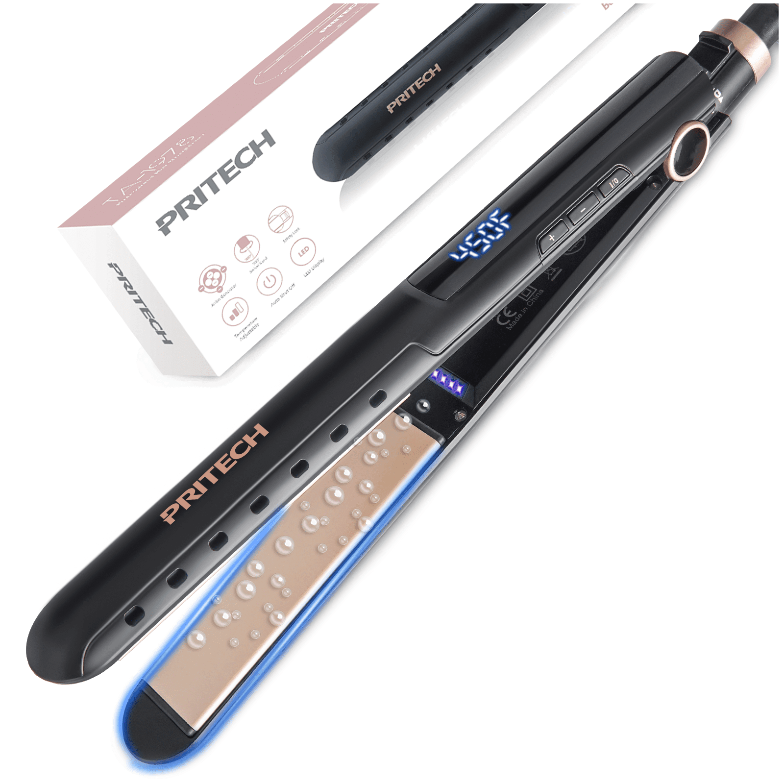 Hair Straightener and Curler with Negative Ions - Dual Voltage Flat Iron for Hair, 1-inch Straightening Iron, 2 in 1 Straightener and Curling Iron with 10 Heat Setting by PRITECH