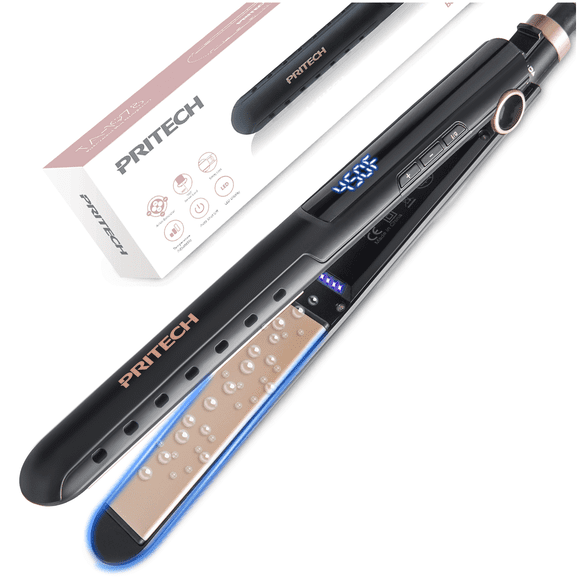 Hair Straightener and Curler with Negative Ions - Dual Voltage Flat Iron for Hair, 1-inch Straightening Iron, 2 in 1 Straightener and Curling Iron with 10 Heat Setting by PRITECH