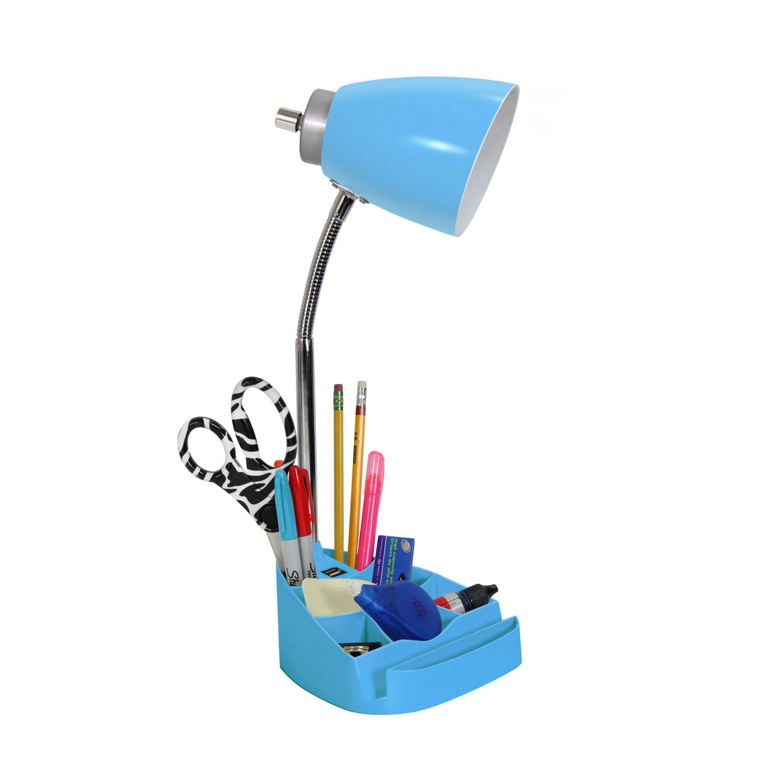 Lampe de bureau feux de la rampe  Organisateur col de cygne  avec support pour tablette d'iPad Porte-livre et port USB, Bleu