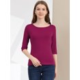 thumbnail image 3 of INSPIRE CHIC Hauts pour Femmes Manches au Coude Encolure Bateau Coupe Ajustée T-Shirt Classique Décontracté m Fuchsia, 3 of 6