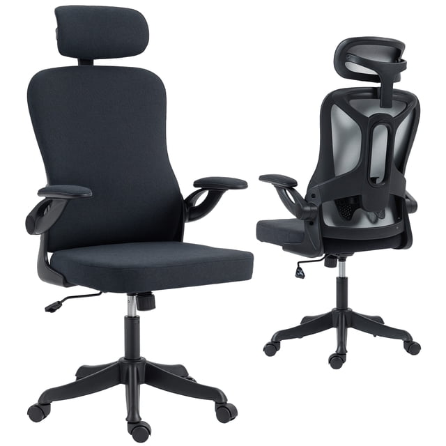 HOMCOM Ergonomic Office Chair, Desk Chair with Adjustable Headrest, Black