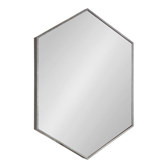 Kate and Laurel Rhodes Modern Hexagon Wall Mirror, 31" x 22", Dark Silver, Chic Geometric Wall Mirror