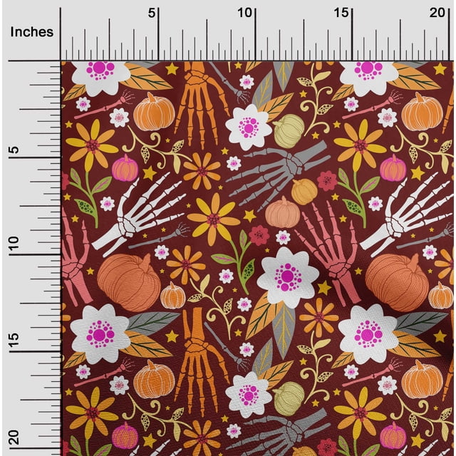 oneOone Viscose Chiffon Maroon Fabric Skull Fabric For Sewing Printed Craft Fabric By The Yard 42 Inch Wide