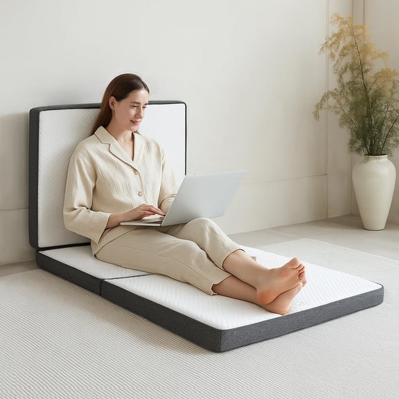 HUEIFY Matelas Pliable en Mousse Mémoire à Trois Volets pour Lit Simple, Matelas Pliant de 3 Pouces pour le Sommeil des Invités. Tapis Pliable Portable à Trois Volets avec Housse Amovible et Lavable, Tapis de Sol pour Dormir pour Adulte et K