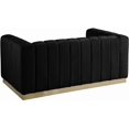 thumbnail image 3 of K-Living Shannon Velour Fabric Loveseat In Black With Accent Gold Frame, 3 of 4