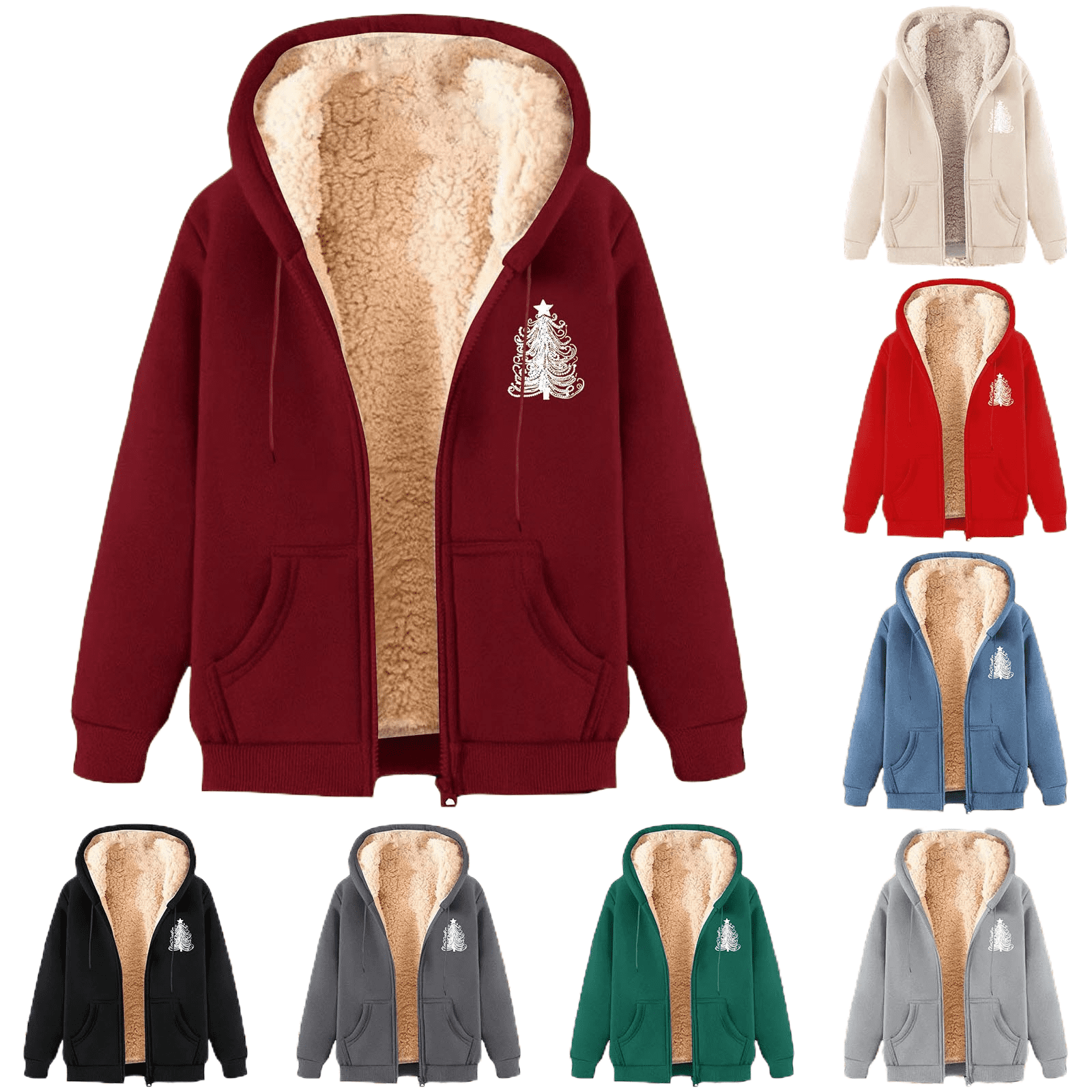 LOVZFMLL Winter Jackets for Women Fashionable Printed Fleece Hooded Sweatshirt Jacket
