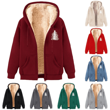 LOVZFMLL Winter Jackets for Women Fashionable Printed Fleece Hooded Sweatshirt Jacket