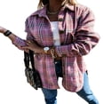 thumbnail image 3 of Womens Plaid Flannel Shirt Tops Long Sleeve Lapel Buttons Up Shacket Jacket Fall Spring Cardigan Coat, 3 of 6