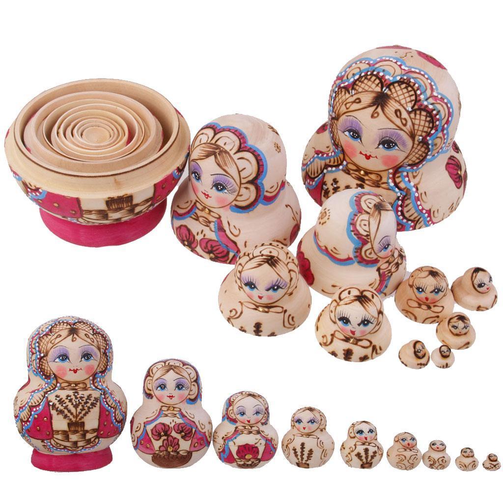 Russian Hand Painted Doll Fuchsia Matryoshka Nesting Dolls 10pcs