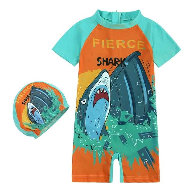 TBWNWG Dinosaur Themed Piece Zipper Swimsuit With Matching Hat Rash Guard For Toddler Kids Surfing And Swimming