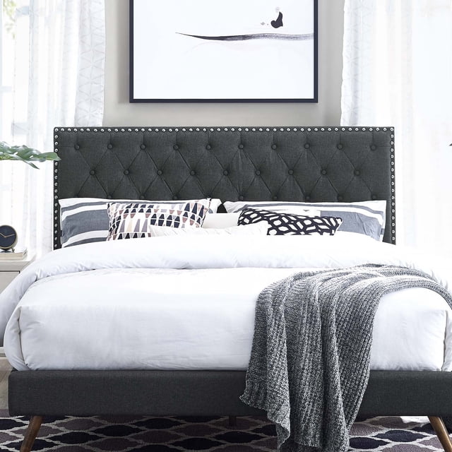 Modway Helena Tête de Lit Capitonnée Simple Rembourrée en Tissu de Lin Gris