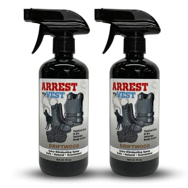 Arrest My Vest Military Grade Odor Eliminating Spray for Body Armor, Tactical Gear, and K9 Equipment. Safe on All Ballistic Vests, Fabrics, & Police Gear - Driftwood Fragrance - 2 16 oz Bottles