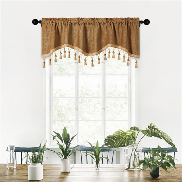 ZENGHUIJ Elegant Fringed Window Curtains Patterned Rod Panels Stylish Short Drapes For Home Decor