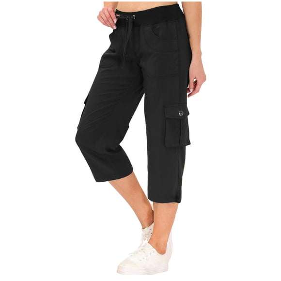 LOVZFMLL Women's Capri Pants, Capris Pants with Pockets Loose Casual Dressy Ladies Baggy Cargo Shorts for Hiking Black, M