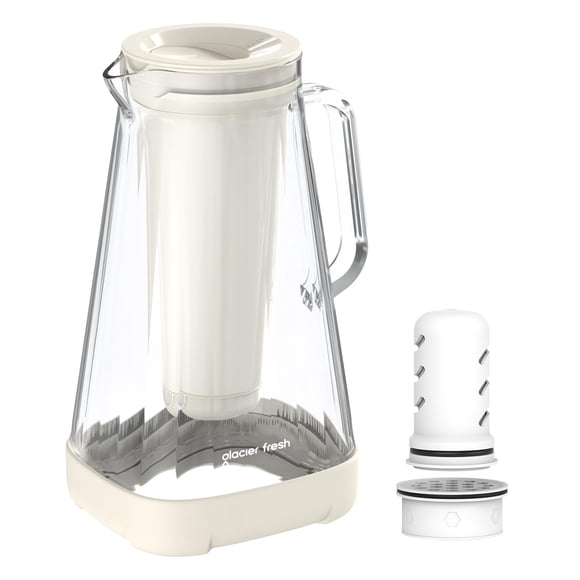 GLACIER FRESH 10 Cup Purela Glass Water Pitcher with 1 Ultrafiltration Membrane and Activated Carbon Filter, Reduces 99% Chlorine, PFOA&PFOS, Colifor