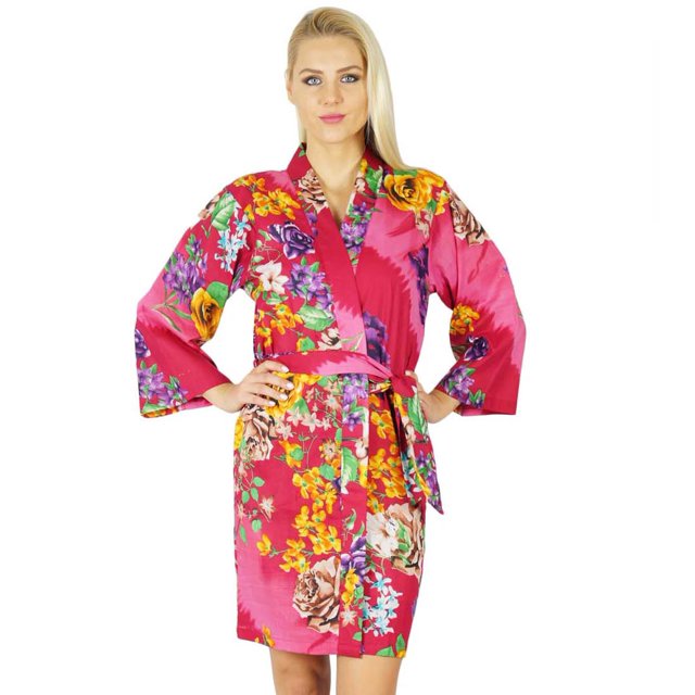 Bimba Women Cotton Printed Short Robe Getting Ready Bridesmaid Robes Coverup
