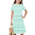 thumbnail image 1 of Soldes de Liquidation Aujourd'hui Offres Iumwxz Robe Décontractée Trapèze Robe Tunique pour Adolescentes Robes Col Rond à Rayures Graphique Robe à Manches Courtes pour Enfants Robes Sport pour Vacances 4-14a, 1 of 7