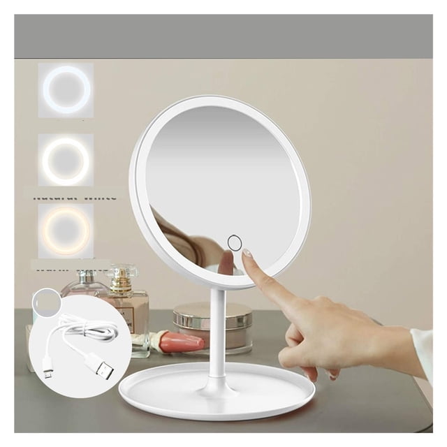 LED Makeup Mirror With Light Lamp With Storage Desktop Rotating Cosmetic Mirror Light Adjustable Dimming USB Vanity Mirror ,Widely Use