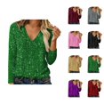 thumbnail image 1 of Hauts à Paillettes pour Femmes 2026 Mode de Printemps Manches Longues Col en V T-Shirts Décontractés à Paillettes Haut de Sortie Tenue de Rave, 1 of 8