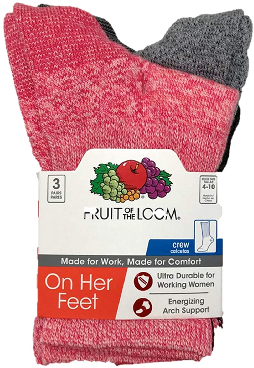 Fruit Of The Loom P3 Ohf Poly Hcrw Cmf Socks, 9-11, Pink Assorted