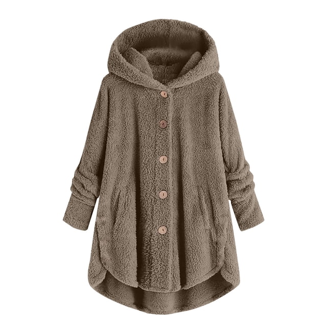 KIHOUT Spring Winter Warm Coat Women Plus Size Button Plush Tops Hooded Loose Cardigan Wool Coat Winter Jacket,Size S-5XL