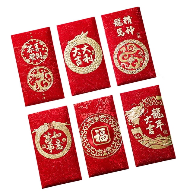 jifeng 6Pcs Chinois Nouvel An Enveloppes Rouges Festival Heureux Enveloppe d'Argent Rouge Paquet E
