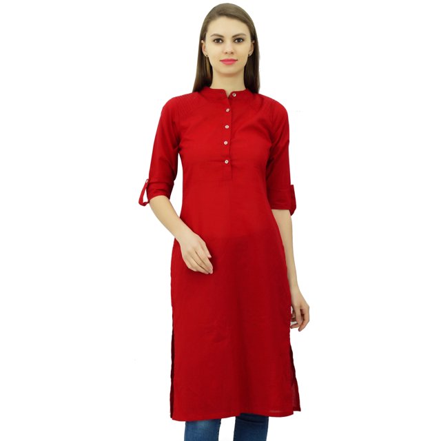 Phagun Kurti Tunique Unie en Coton Col Mandarin Kurta Blouse Ethnique Décontractée