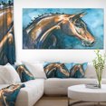 thumbnail image 1 of Cheval Brun sur Aquarelle Bleue - Impression d'Art Abstrait sur Toile, 1 of 3