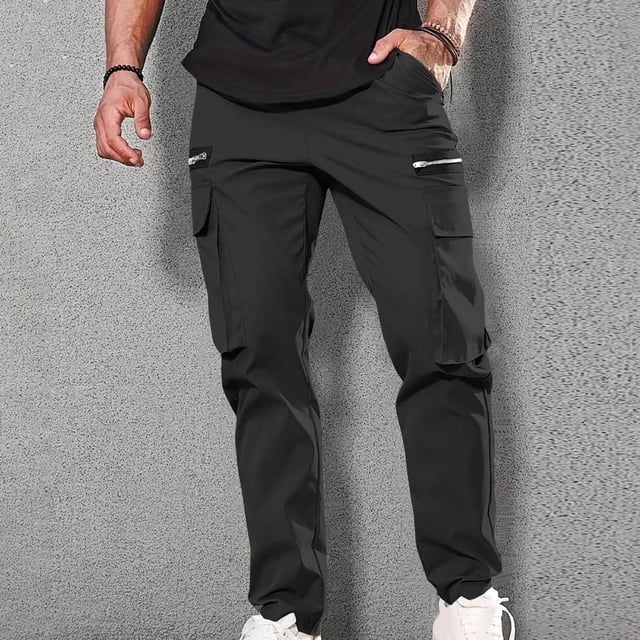 LSLJS Men Casual Multiple Pockets Outdoor Straight Type Fitness Pants Cargo Pants Trousers