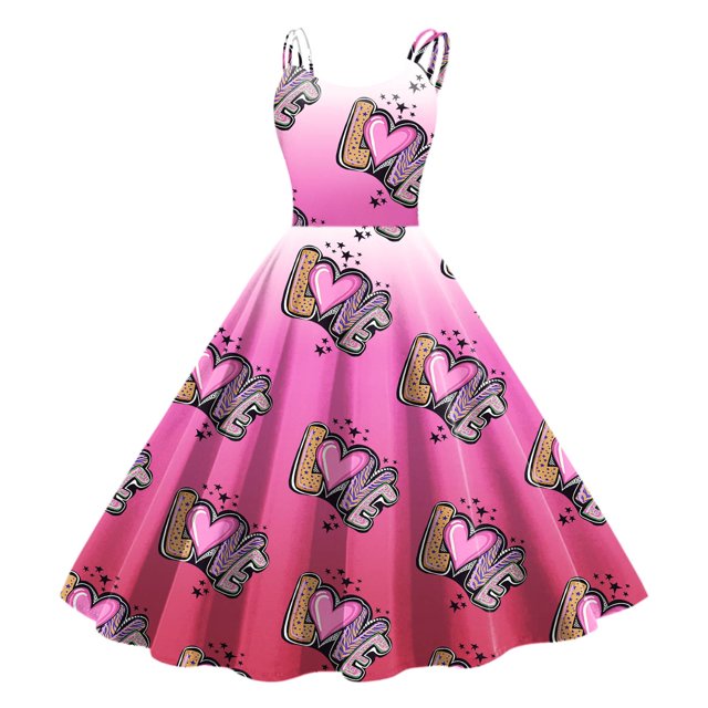 WILLBEST Dressing Laitier Femme Saint-Valentin Sans Manches Longueur Genou Rétro Ligne A Évasée S Formel Bal Fête Dress