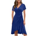 thumbnail image 1 of SMihono Robe d'Été Bohème pour Femmes Grande Taille Mode Décontractée Printemps et Été Fendue Col en V Manches Courtes, 1 of 5