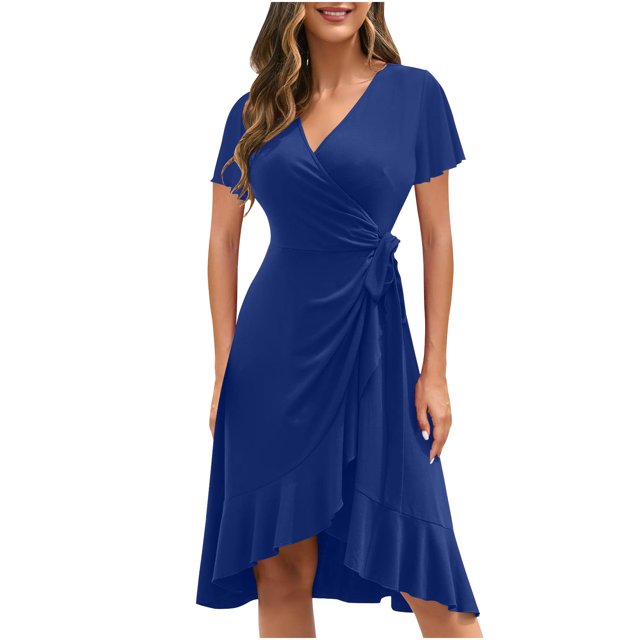SMihono Robe d'Été Bohème pour Femmes Grande Taille Mode Décontractée Printemps et Été Fendue Col en V Manches Courtes