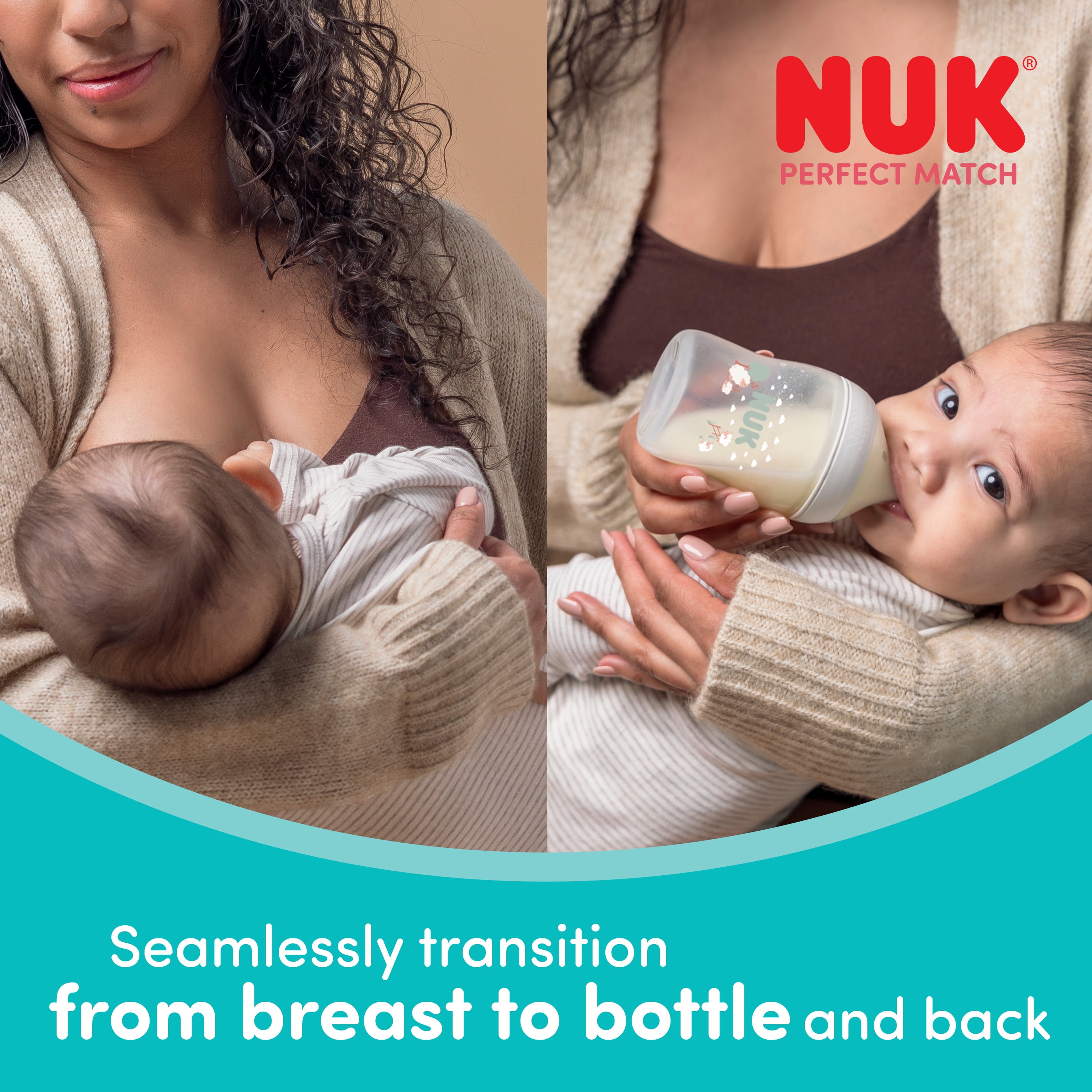 NUK Perfect Match Baby Bottle, 3+ Months, 260 ml, Anti Colic Feeding Bottle, Plastic, Temperature Control Indicator, Sheep, 3 Count