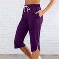 thumbnail image 2 of Timegard Capris Pants for Women Elastic Waist Drawstring Solid Color Casual Comfy Workout Cropped Pants, 2 of 8