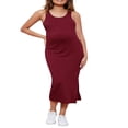 thumbnail image 2 of EIMELI Robe pour Femme Enceinte Couleur Unie Sans Manches Robe en Tricot Col Ras du Cou Ajustée Robe Midi Débardeur Robe d'Été Décontractée Robe de Maternité, 2 of 7