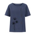 thumbnail image 4 of Pisexur Hauts d'Été en Coton et Lin pour Femmes 2024 Mode T-Shirts Graphiques Pissenlit Surdimensionnés Blouse d'Été Décontractée Col Rond Manches Courtes, 4 of 5