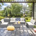 thumbnail image 4 of Patiojoy 8-Piece Outdoor Wicker Rattan Conversation Sofa Set w/ Storage Table White, 4 of 9