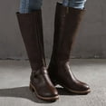 thumbnail image 3 of Dakaela Women's Knee High Boots Low Chunky Motorcycle Riding Boot Leather Buckle Winter Work Boots, 3 of 5