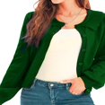 thumbnail image 1 of Women Solid Cropped Cardigan Sweater Lantern Sleeve Ruffle Lapel Collar Button Down Knit Outerwear Green M, 1 of 6