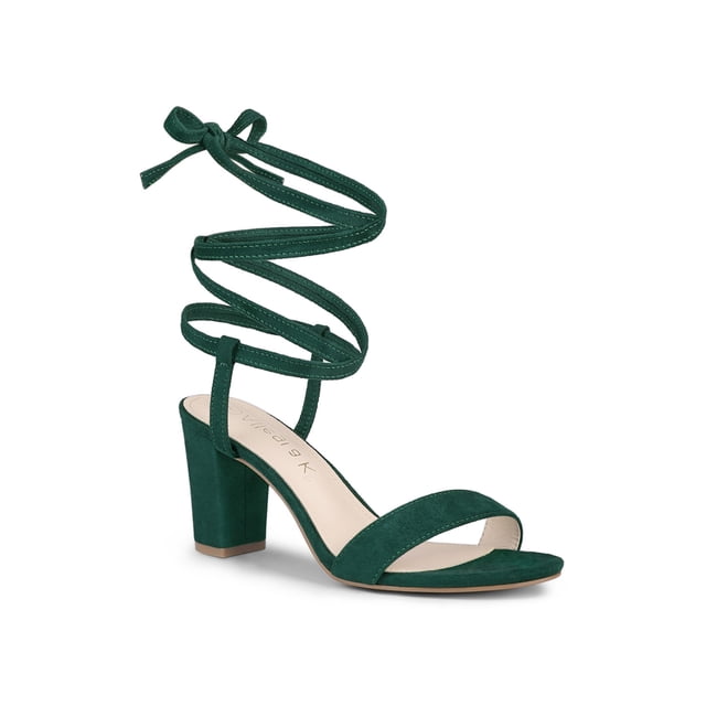 BLISSFUL STEP Sandales à Talons Hauts Blocs à Bout Ouvert à Lacets pour Femmes Vert 9,5