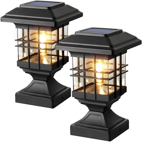 Lffital Solar Post Lights Outdoor Solar Post Cap Lights 2 Modes LED Deck Fence Cap Light for 4x4 5x5 6x6 Posts Patio Garden Decor