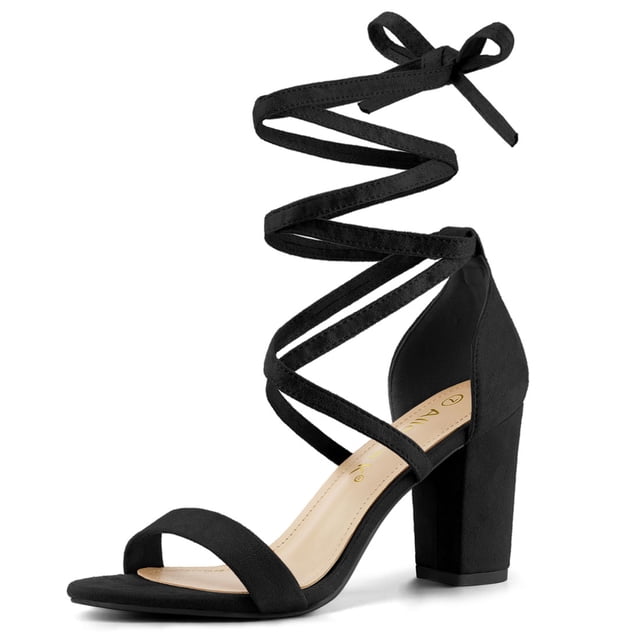 BLISSFUL STEP Women's Solid Color Strap Block Heel Lace up Sandals