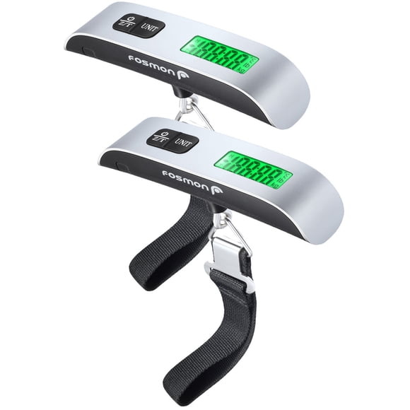 Fosmon Digital Luggage Scale (2 Pack) LCD Temperature Baggage Scale, 110lbs Capacity Portable Stainless Steel Tare Function Hanging Luggage Weight
