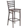 thumbnail image 1 of HERCULES Series Clear Coated Ladder Back Metal Restaurant Barstool - Walnut Wood Seat, 1 of 9