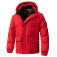 thumbnail image 1 of Red Long Sleeve Padded Jacket for Mens Fall Winter Lounge Ripped with Hood Distressed Basic Down Jackets Hoods Outfits Man 2025 Clothes Trendy M, 1 of 8