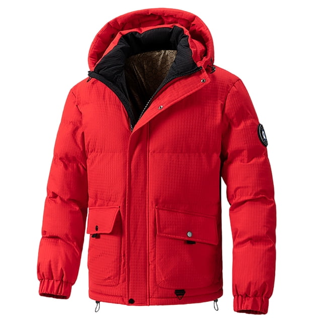 Red Long Sleeve Padded Jacket for Mens Fall Winter Lounge Ripped with Hood Distressed Basic Down Jackets Hoods Outfits Man 2025 Clothes Trendy M