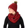 thumbnail image 1 of Peach Couture Thick Crochet Weave Beanie Hat Plush Infinity Loop Scarf 2 Pack Red 90, 1 of 1