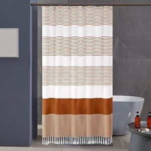 TIMIFIS Shower Curtain Faux Linen Shower Curtain Waterproof Household Tassel Splicing Bathroom Curtains Shower Curtain Liner
