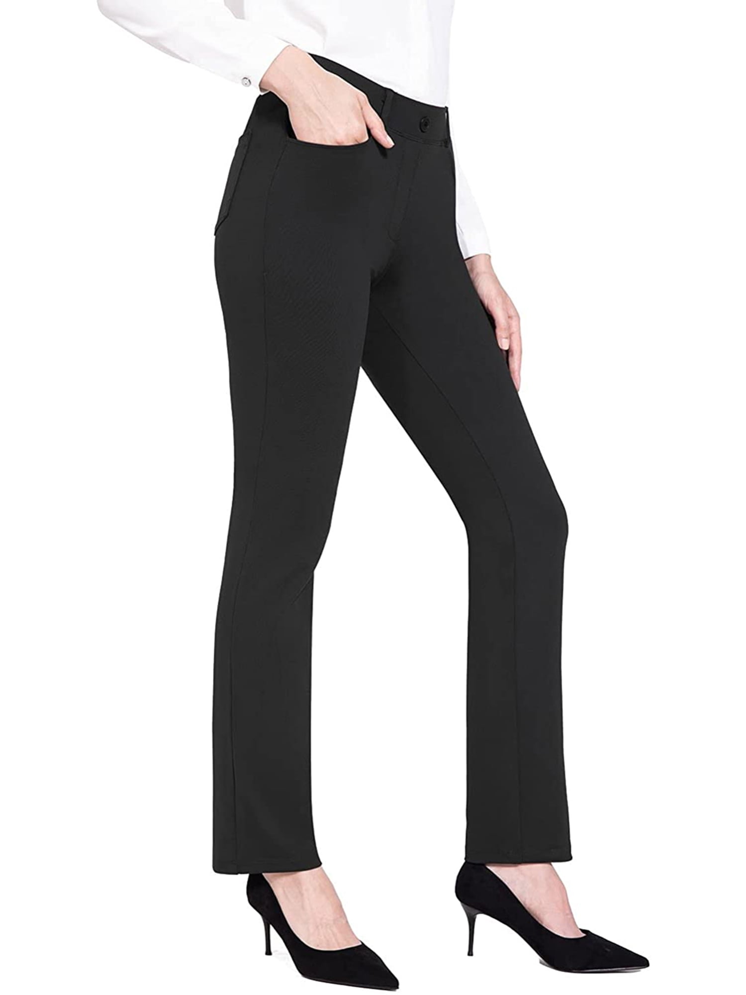 Kmbangi Women's Pants Solid Color High Waist Flared Trousers with Pockets